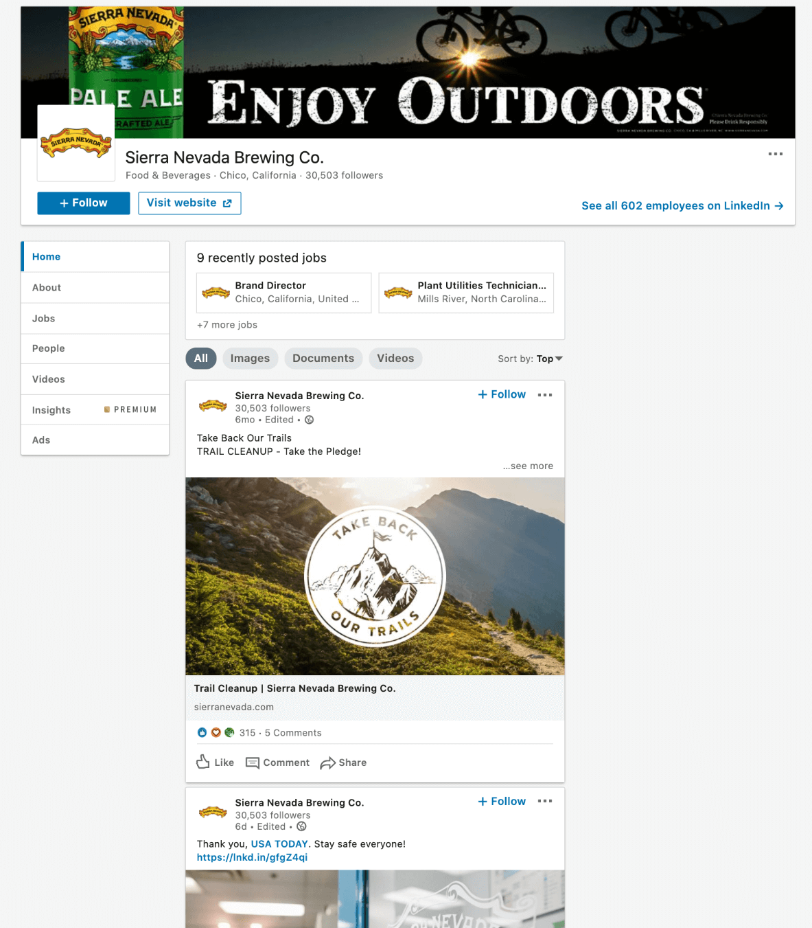 sierra nevada linkedin company page